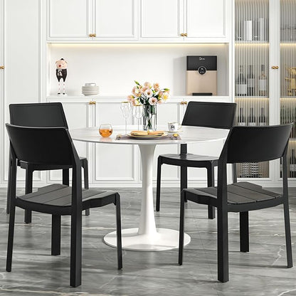 VECELO Plastic Dining Chairs Set of 4, Stackable Patio Chairs for Indoor & Outdoor Use, No Assembly Required, Black