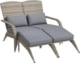 Outsunny Wicker Adirondack Chair for 2 with Cushions & Footrests, PE Rattan Double Chaise Lounge Chair - Photo 1