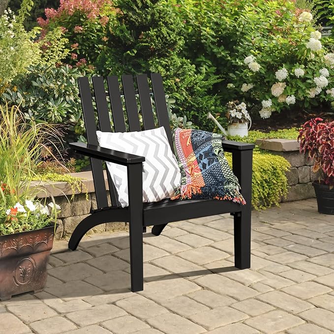 Giantex Adirondack Chair Set of 4 Acacia Wood Outdoor Chairs, 350 lbs Weight Capacity, Weather Resistant Campfire Chairs for Lawn Seating, Garden, Poolside, Balcony, Patio Lounger, Black
