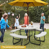Round Picnic Table for Outdoors, 8 Person Outdoor Picnic Tables & Benches Set with Umbrella Hole - Photo 2