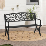 Outdoor Metal Garden Bench Patio Benches with Mesh Pattern Backrest Armrests for Patio Park Lawn Yard,Black - Photo 2