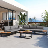 Modern Outdoor Sectional Sofa Set with Round Nesting Coffee Tables and Cushions, 6-Piece Patio Furniture Set for Porch - Photo 2