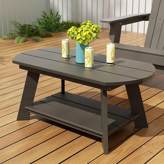 WestinTrends Tuscany Outdoor Coffee Table, All Weather HIPS 2 Tier Patio Adirondack Coffee Table, Charcoal Gray