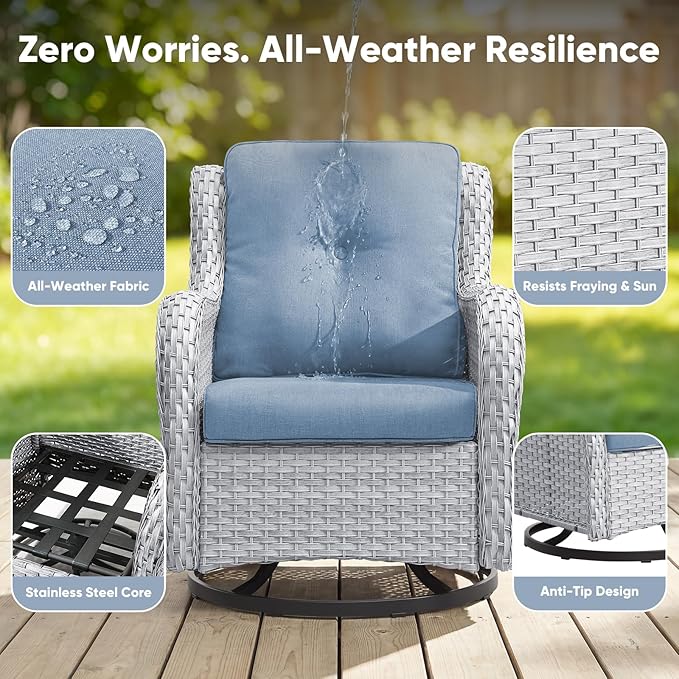 Belord Patio Wicker Chairs Swivel Rocker, Outdoor Patio Furniture Set with Rattan Side Table - Photo 6