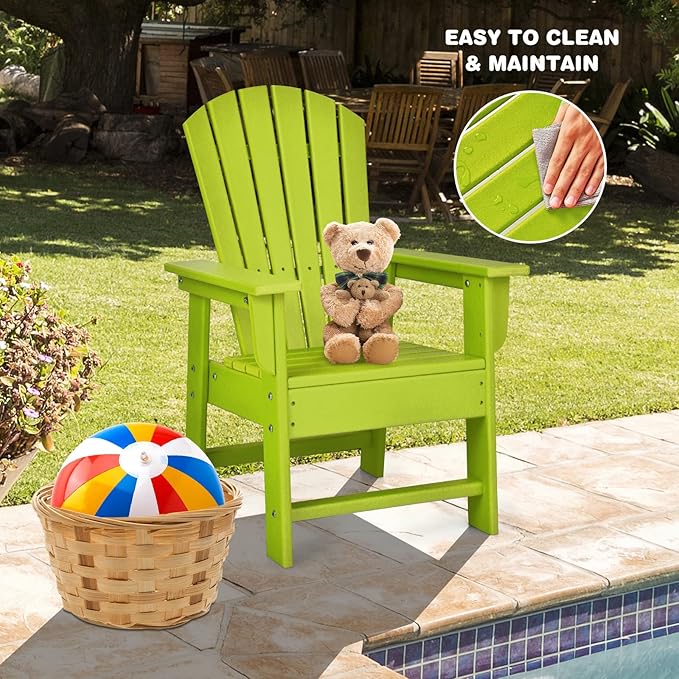 Giantex Adirondack Chair, Kids HDPE Patio Lawn Chair with Ergonomic Backrest for Deck, Porch, Backyard, Poolside, Indoor, Weather Resistance Toddler Outdoor Chair (4, Green)