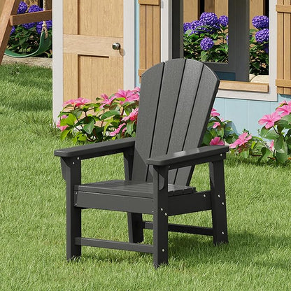 Costaelm Kids Adirondack Chair Set of 4, Plastic Outdoor Kids Chair Toddler Patio Furniture and Outdoor Children Picnic Activity Lawn Chair for Garden, Patio, Backyard & Beach, Gray