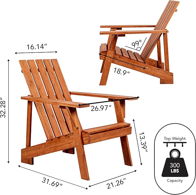 JONATHAN Y PAT1001A Irving Outdoor Patio Modern Acacia Wood Adirondack Chair for Garden, Lawn, Backyard, Pool, Deck, Beach, Firepit, Light Brown
