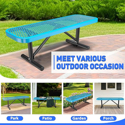4FT/48INCH Heavy Duty Metal Garden Park Bench for Outside, Weatherproof Commercial Industrial Outdoor Garden Benches, Expanded Metal Mesh Bench for Shopping Malls, Lawn, Deck, Patio, Porch, Blue