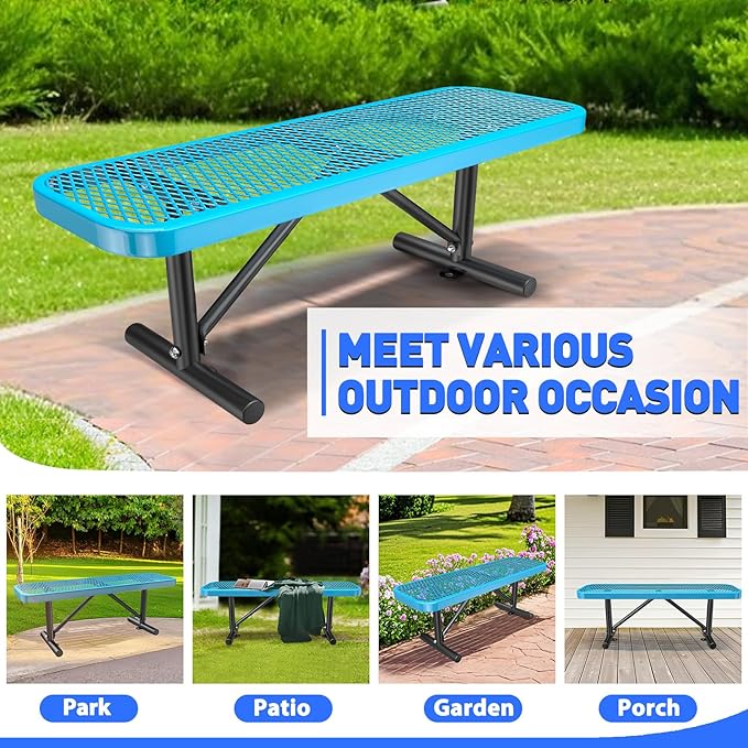 4FT Park Benches for 2-3 People, Weatherproof Commercial Garden Bench, Iron Steel Frame Patio Heavy Duty Mesh Rectangular Outdoor Benches for Outside, Lawn, Yard, Porch Work Entryway