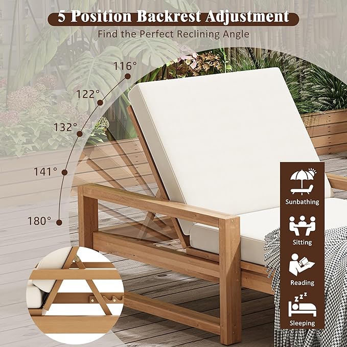 Outdoor Chaise Lounge Chair, Patio Chaise Lounge Recliner with Adjustable Backrest - Photo 7