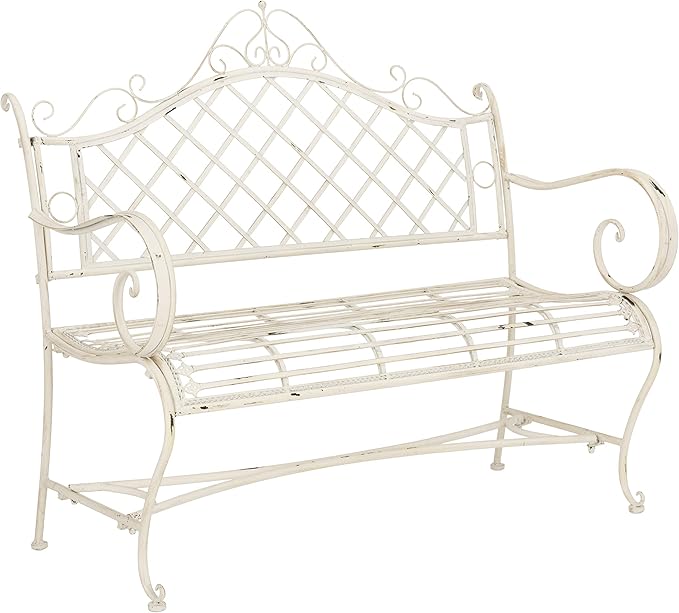 Safavieh PAT5017A Collection Adina Antique White Wrought Iron 51.25" Outdoor Garden Bench - Photo 4