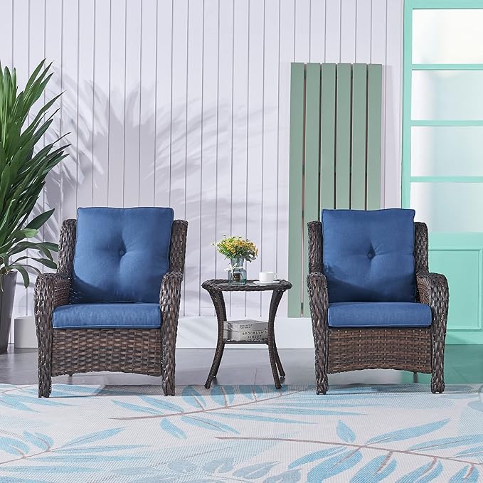 Rilyson Patio Bistro Set Wicker Chairs - 3 Piece Outdoor Rattan Conversation Set with 2 Armrest Chair and 1 Side Table - Photo 2