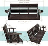 Fortune Candy Wooden Porch Swing 3-Seater, High Backrest and Deep Seat, Bench Swing with Cupholders - Photo 6
