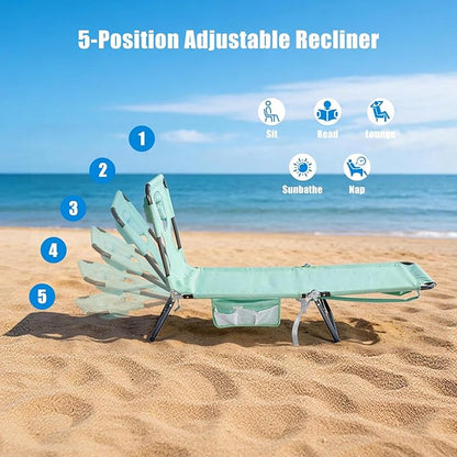 SUNNYFEEL Beach Lounge Chair, Backpack Reclining Beach Chairs Lay Flat, Sun Face Down Tanning Chair, Folding Camping Chairs Portable Camp Cot with Backpack Straps for Outdoor/Picnic/Lawn