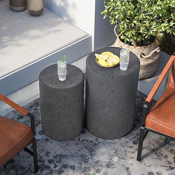 SUNBURY Concrete Side Table Set of 2, Outdoor Side Table Nesting for Patio, Outdoor Accent End Patio in Spotted - Photo 3