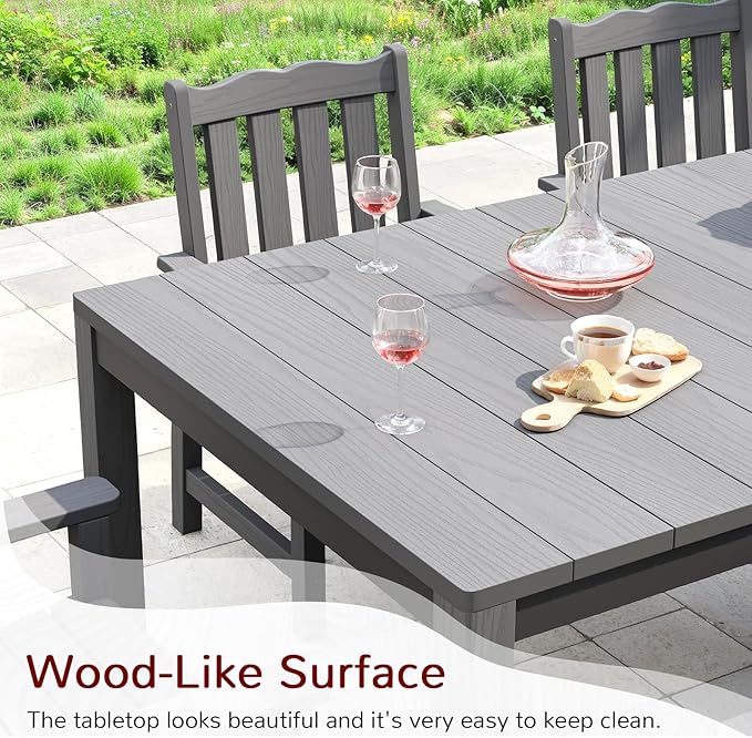 Stoog All-Weather Patio Dining Sets, 7 Pieces Patio Dining Table with Umbrella Hole - Photo 4