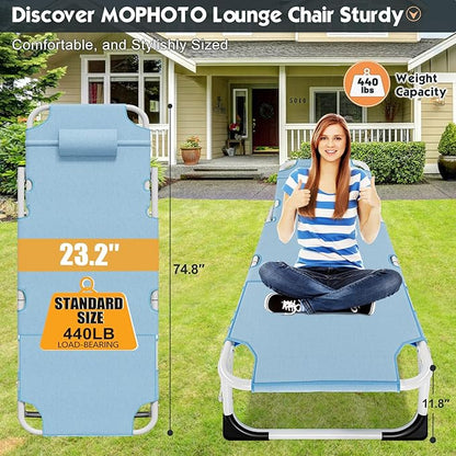 MOPHOTO Beach Lounge Chair, 5-Position Adjustable Tanning Chair with Face Hole, Heavy Duty Folding Chaise Lounge for Beach, Pool, Patio & Sunbathing