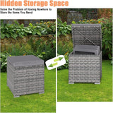 RELAX4LIFE Wicker Outdoor Storage Ottoman - 2-Piece Rattan Footstool w/Removable Cushion - Photo 5