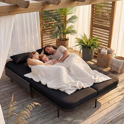 BULEXYARD 51.2" Double Chaise Lounge Outdoor, 2-Person PE Wicker Patio Daybed with Dual 5-Position Adjustable Backrest, Duty Outside Furniture with Thick Cushions for Porch Poolside Garden