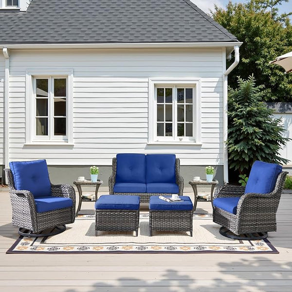 Belord 7 Piece Wicker Patio Furniture Set, Outdoor Swivel Rocker Chairs Set of 2 with Ottomans and Loveseat - Photo 1