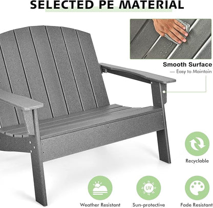 Giantex Adirondack Chair Outdoor Loveseat, High Density Polyethylene HDPE Material Adirondack Chairs Set of 2 People, Patio Adirondack Bench for Porch, Garden, Backyard Fire Pit Chair (1, Gray)