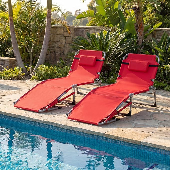 Goplus Tanning Chair with Face Arm Holes, Portable Sunbathing Chair w/4-Level Backrest, Head Pillow - Photo 6