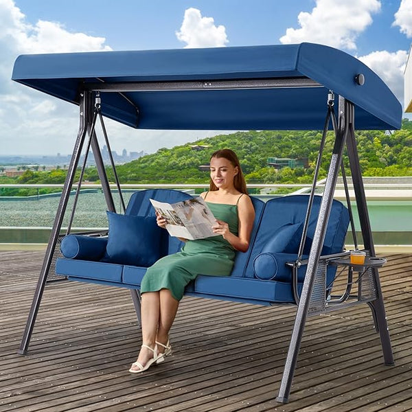 3 in 1 Outdoor Porch Swing with Adjustable Canopy, 3 Seat Outdoor Swing for Adults - Photo 1