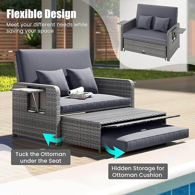 Tangkula Patio Rattan Daybed with 4-Level Adjustable Backrest - Photo 7