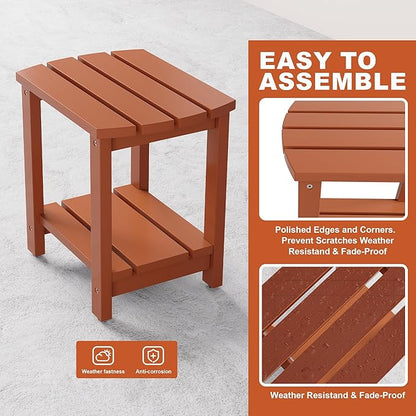 Adirondack Side Table, Double Outdoor Side Tables 18" Solid End Tables, Small Outdoor Coffee Table Pine Wood Weather Resistant for Patio, Backyard,Pool (18-Walnut, Set of 2)