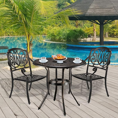 VINGLI 32" Outdoor Dining Table, Round Patio DiningTable with Umbrella Hole, Cast Aluminum Outdoor Bistro Table Patio Furniture Garden Table (Bronze, 32" Dia x 29 H) (Bronze)