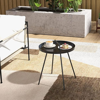 Grand patio Outdoor Coffee Table with Handle, Outdoor Portable End Table, 17-in Round Side Table, Black