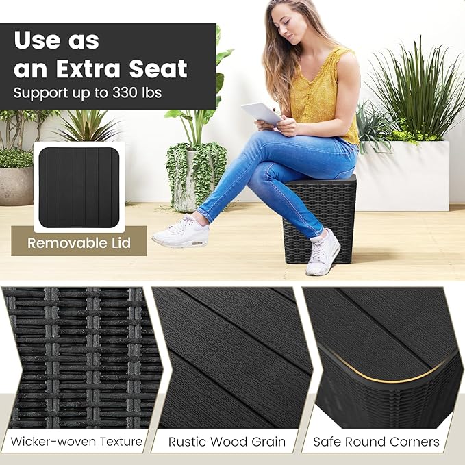 Giantex 11.5 Gallon Deck Box, Outdoor Side Table with Removable Lid, Faux Wicker-Woven, 330Lbs Capacity - Photo 4