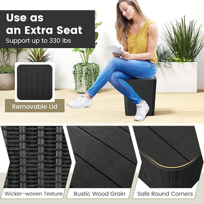 Giantex 11.5 Gallon Deck Box, Outdoor Side Table with Removable Lid, Faux Wicker-Woven, 330Lbs Capacity, Outside Waterproof Storage Box, Resin Rattan Small Coffee Table for Patio Poolside (Black)