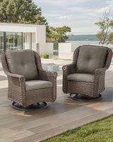 Patio Chairs Outdoor Swivel Glider - Set of 2 High Back Outside Brown Wicker Rattan Rocking Chair with Zippered Cushion - Photo 2