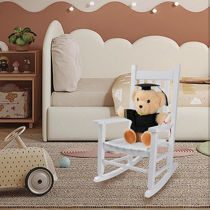 Kids Rocking Chair for Toddler and Children Comfy Recliner Wooden Rocker for Baby Girls Outdoor Lounge for Age 6-10 Indoor Anti-Tip Design Safe & Sturdy White