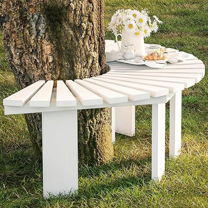 Tree Bench Wrap Around, Semicircular Outdoor Benches Wooden Garden Stool, Courtyard Chair Backless Patio Dining Bench for Garden Patio Porch Lawn Backyard(White, 47.24in/120cm)