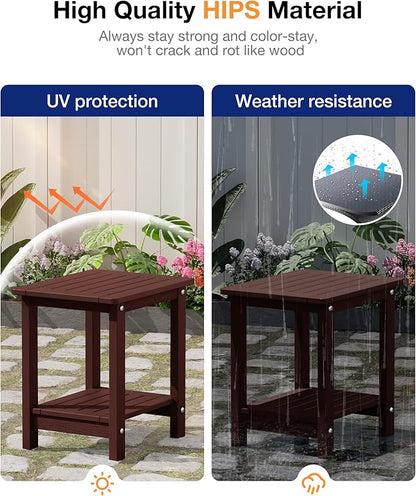 YEFU Outdoor Side Table for Patio: 16" HIPS Weather - Resistant Adirondack Tables Set of 2 - Small Square End Table for Backyard Living Room Bedroom - Indoor Outdoor Double Layer Table Coffee