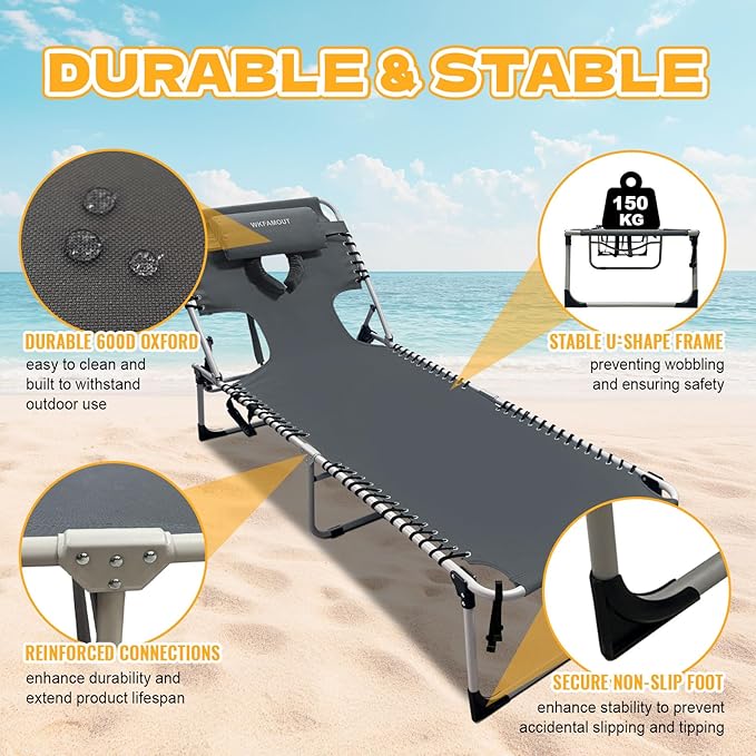 Backpack Sun Tanning Chair with Face Hole & Beach Table, 5-Position Adjustable Folding Lounge Chair Outdoor for Lawn Patio Garden