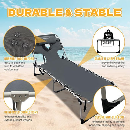 Backpack Sun Tanning Chair with Face Hole & Beach Table, 5-Position Adjustable Folding Lounge Chair Outdoor for Lawn Patio Garden