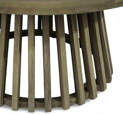 GDFStudio 31.5" Outdoor Round Coffee Table,Weather-Resistant Acacia Wood Patio Center Table for Backyard, Lawn, Garden, Balcony, Courtyard, Easy Assembly Rustic Slatted Base Tables,16" H Gray