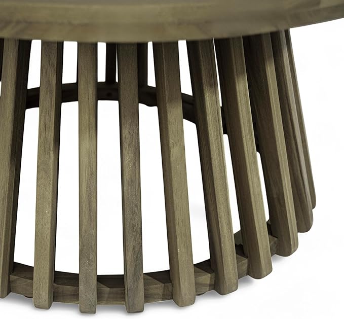 Merax Patio Outdoor Acacia Wood Round Coffee Table for Backyard, Lawn, Balcony, Grey Finish - Photo 6