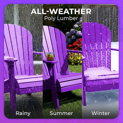 Ecommersify Folding Adirondack Chair with Cup Holder - (Bright Purple) - Heavy Duty Recycled Poly Lumber Folding Chair - Amish Crafted Outdoor Furniture - Made in USA
