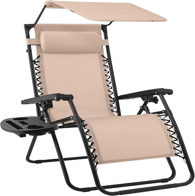 Best Choice Products 30” Wide Folding Zero Gravity Outdoor Recliner Patio Lounge Chair w/Adjustable Canopy Shade - Photo 1