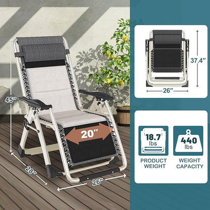 NAIZEA Padded Zero Gravity Chair, Folding Outdoor Lounge Chairs, Adjustable Reclining Camping Chairs with Cup Holder, Ergonomic Patio Lawn Chair for Balcony Beach Deck Yard
