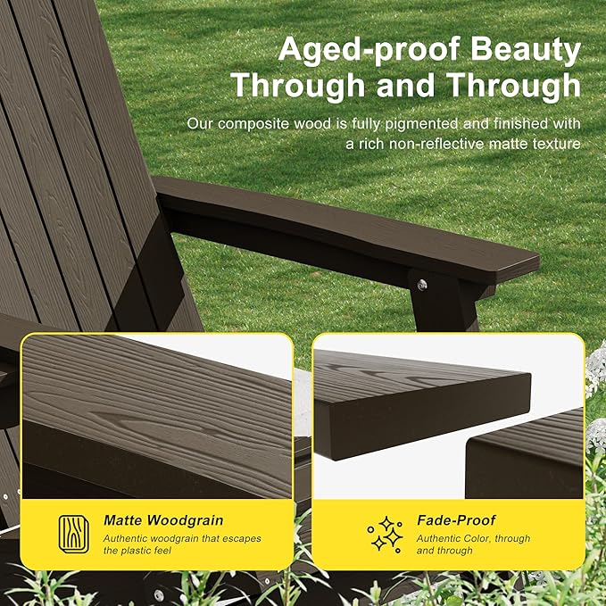 HDPE Foldable Adirondack Outdoor Chair with Cup Holder, Weather Resistant Heavy-Duty Patio Chair for Patio, Backyard, Deck, Fire Pit, Lawn and Porch, Brown
