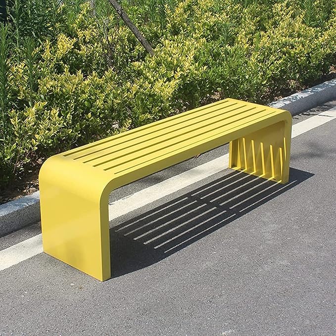 Steel Frame Outdoor Bench,Outdoor Benches Weatherproof,Outdoor Metal Bench Porch Tables for Outside,Premium Porch Benches Seat Park Bench Patio Bench Garden Bench(63x15.8x17.8inch, Yellow)