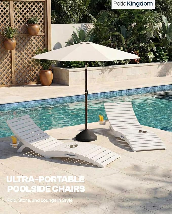 in-Pool Lounge Chairs Set of 2, Folding HDPE Pool Chairs Anti-Floating No Sandbags with Cup Holder & Handles - Photo 9