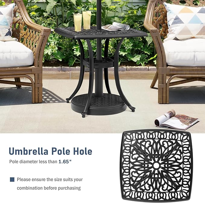 Outdoor Side Table Cast Aluminum Metal Table Weather Resistant Small Patio Table for Garden, Pool, Balcony Table