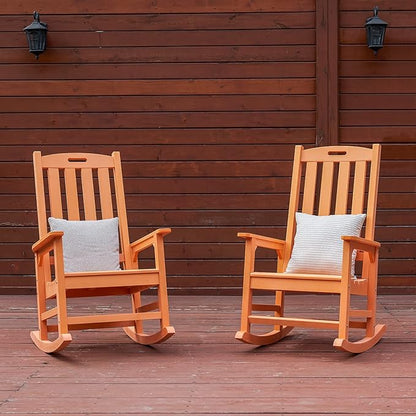 Psilvam Oversized Outdoor Rocking Chair Set of 2, Porch Rocker with 21" Wide Seat and 32" Tall Backrest, Pre-Assembled with Most Components for Effortless Installation (Orange)