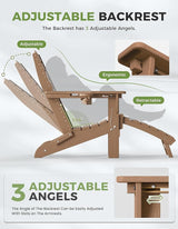 Ciokea Folding Adirondack Chair with Retractable Ottoman Fire Pit Patio Chair with Pull Out Foot Rest Weather Resistant - Photo 5